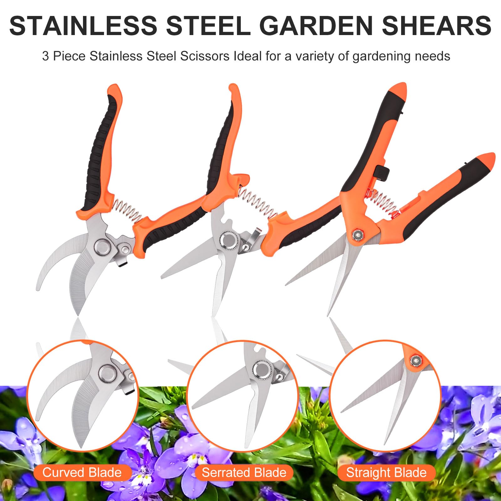 Premium stainless steel blades stay sharp for precise cuts on flowers and fruit.