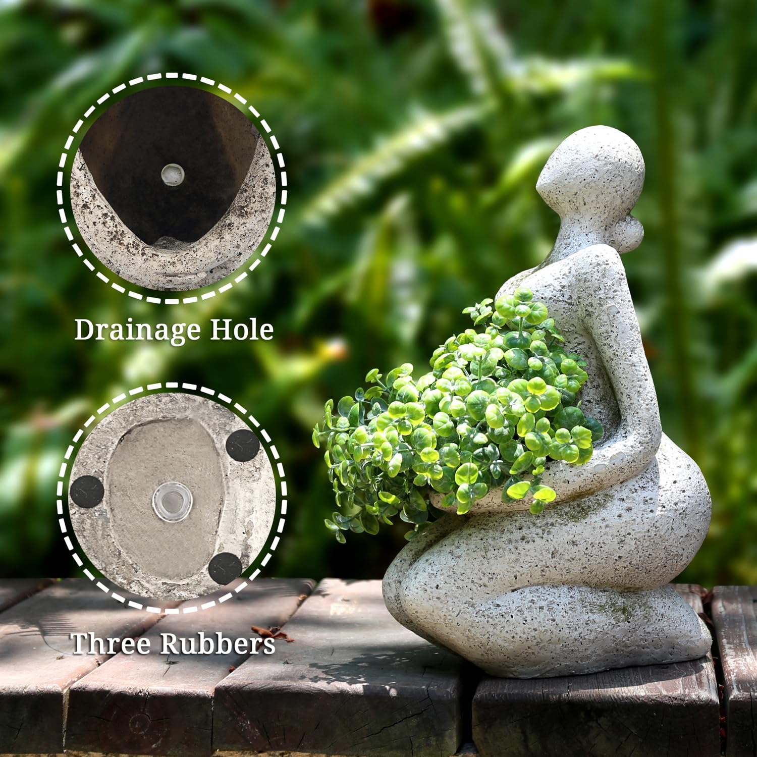 Aclema New Life face planter drainage hole close-up for easy watering control.