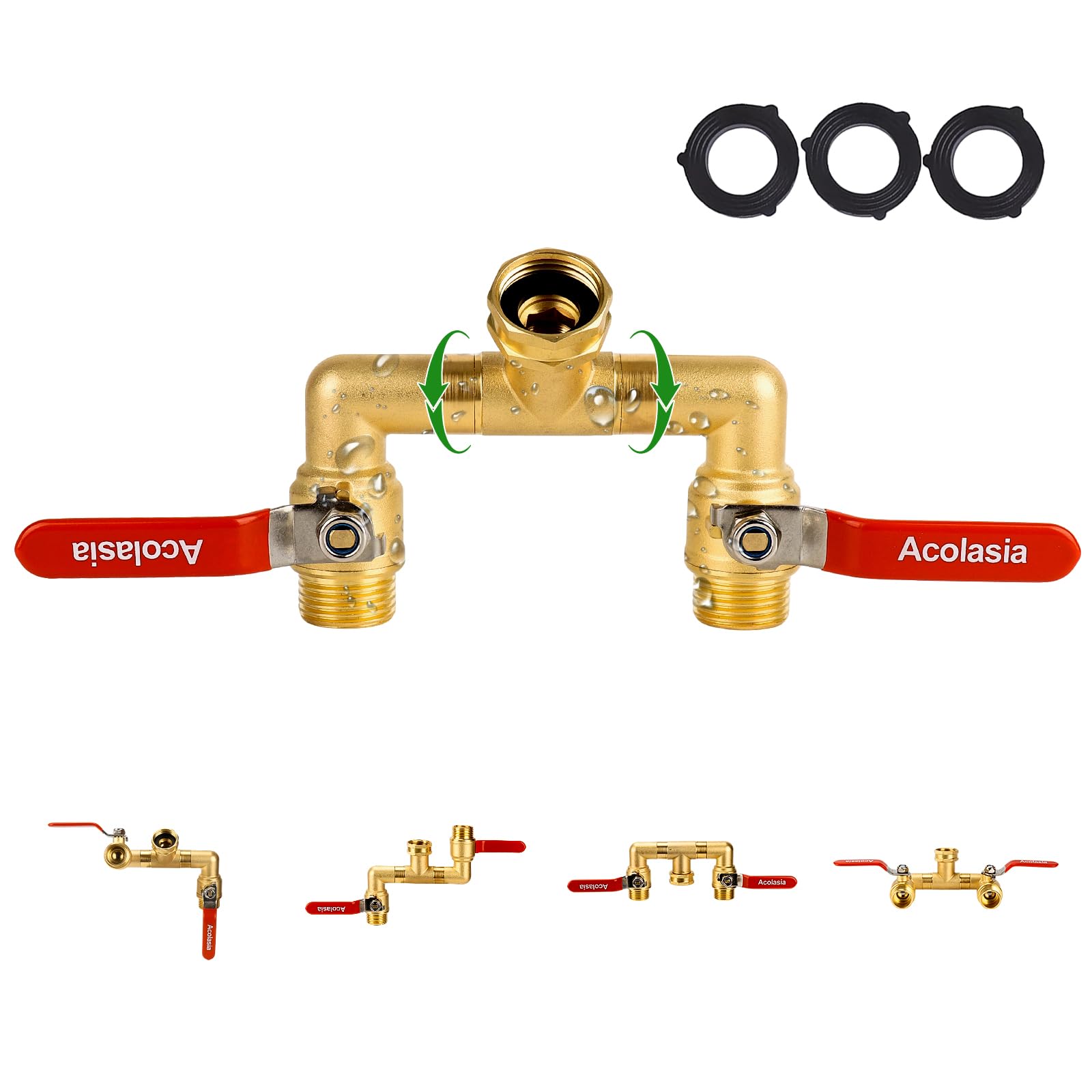 Acolasia hose splitter brass body for durable outdoor use