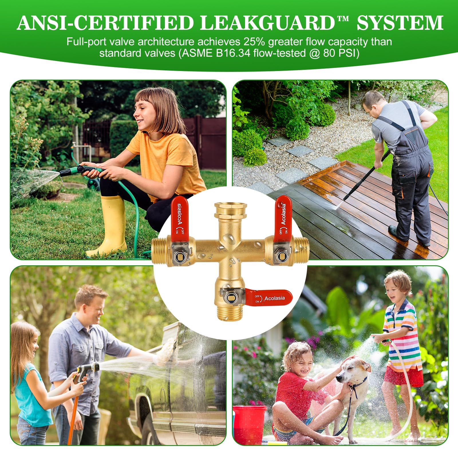 Acolasia outdoor-ready hose splitter designed for long-lasting performance.