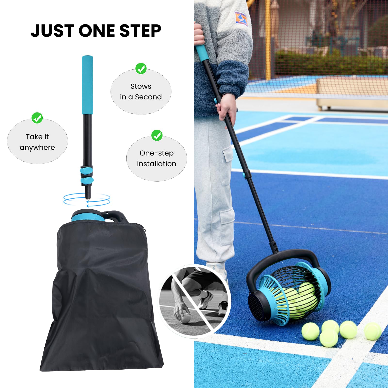 Acorn Picker Upper Roller holds up to 1 gallon for extended cleanup.