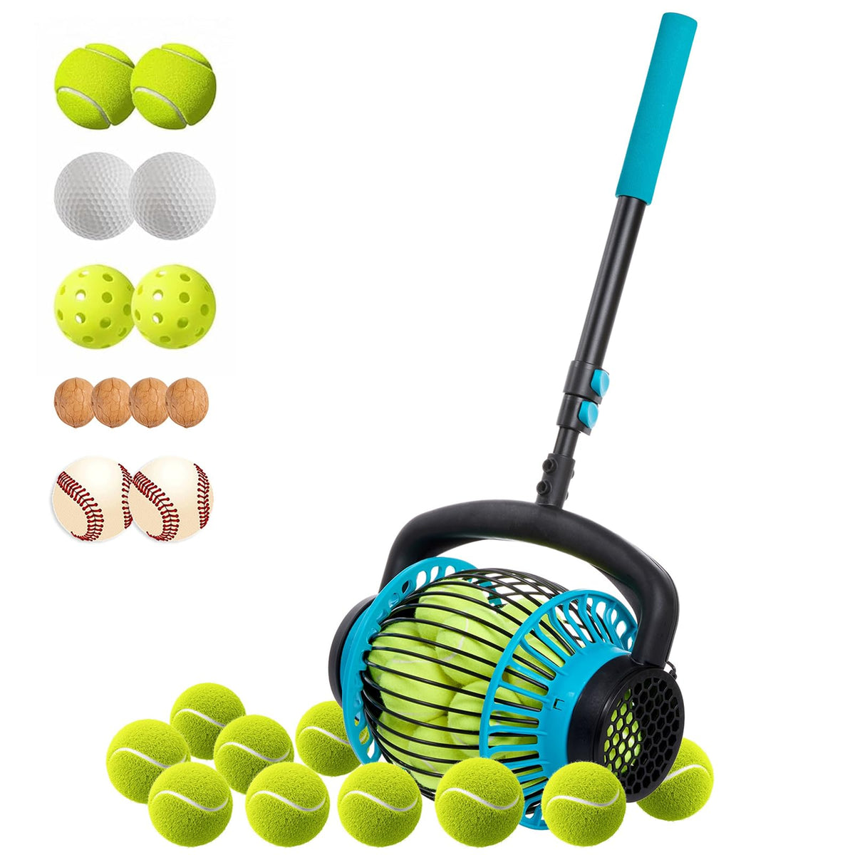 Acorn Picker Upper Roller demonstrates foot-operated dump for easy nut collection.