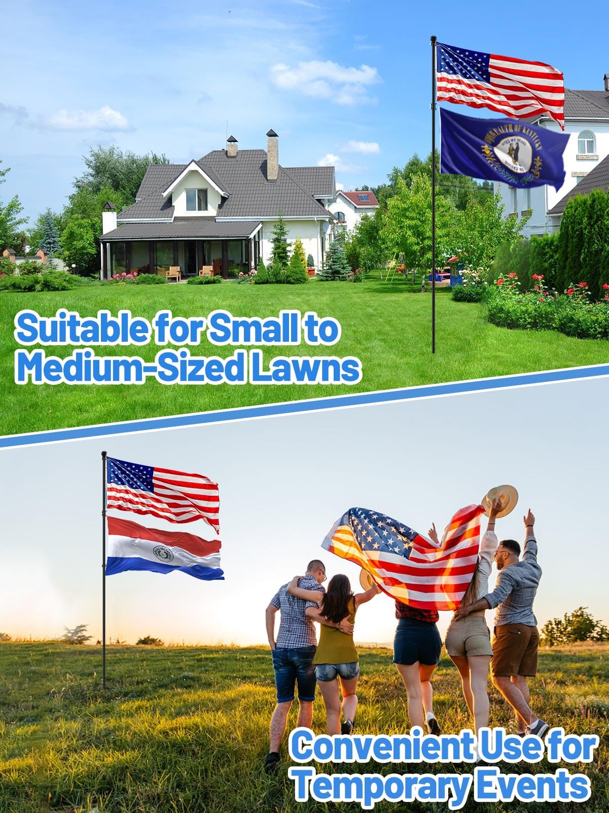 Acostop flag rings rotate 360 degrees to prevent tangling.