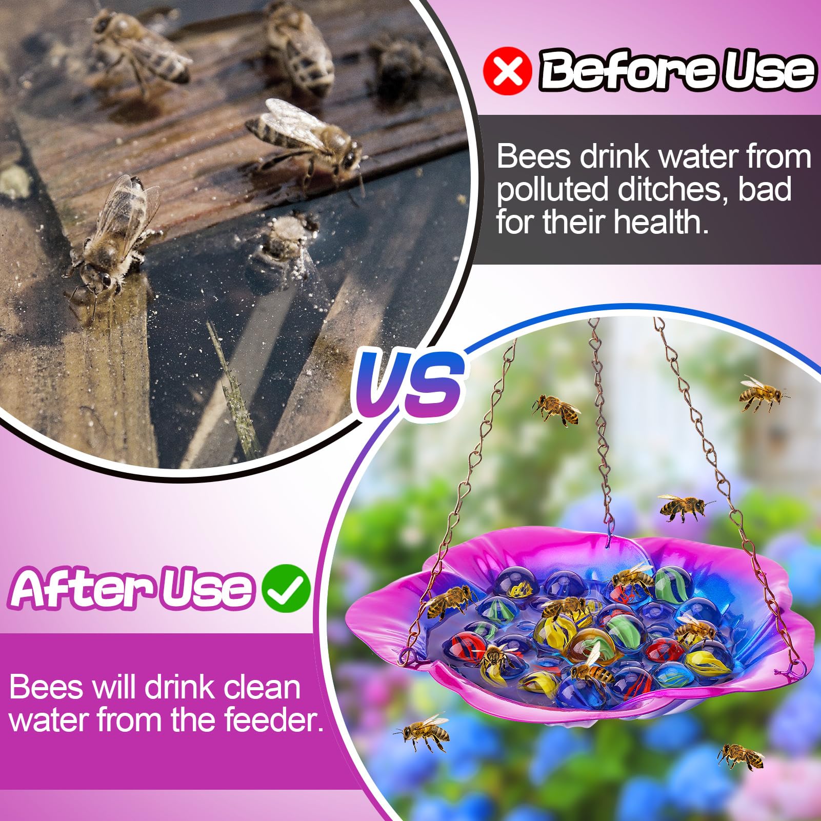 Acostop anti-rust iron bee waterer withstands sun and rain for outdoor use.