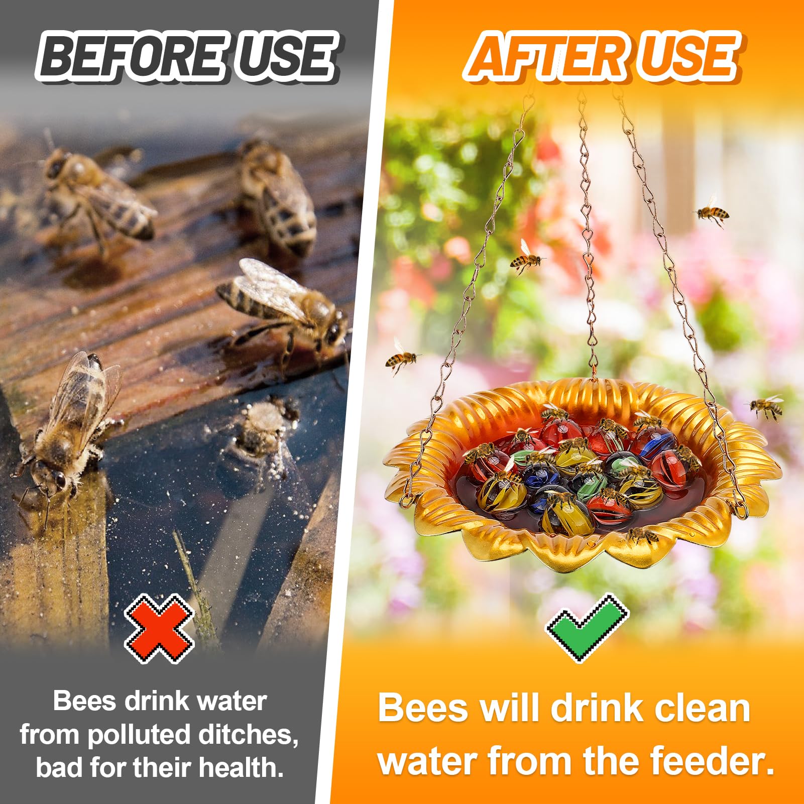 Acostop bee waterer includes 15 glass marbles for safe, elevated bee drinking