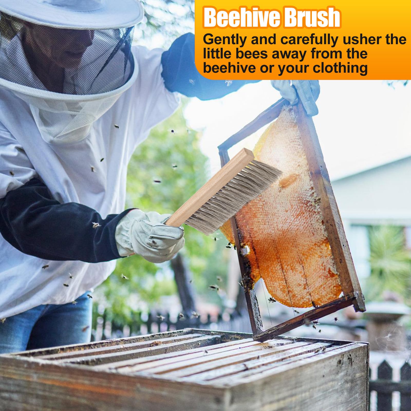 Acostop beekeeping brush bristle length 2-3 inches for safe hive work.