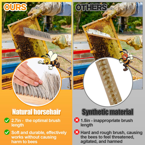 Acostop beekeeping brush with natural horsehair for soft, bee-friendly hive maintenance.