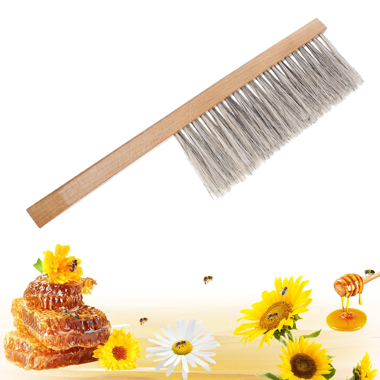 Acostop beekeeping brush with wooden handle for gentle hive cleaning.