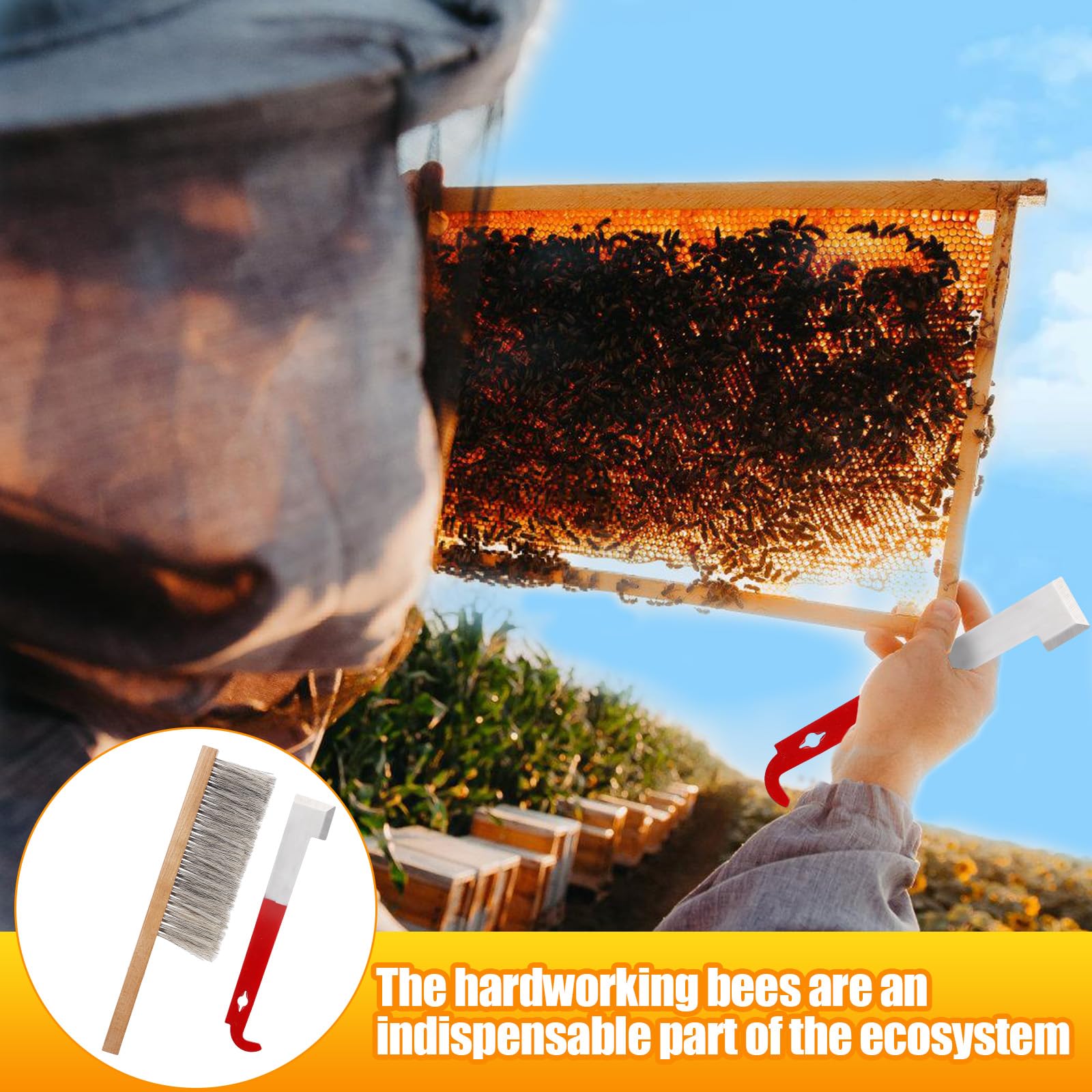 Acostop beekeeping starter kit laid out for hive maintenance and cleaning.