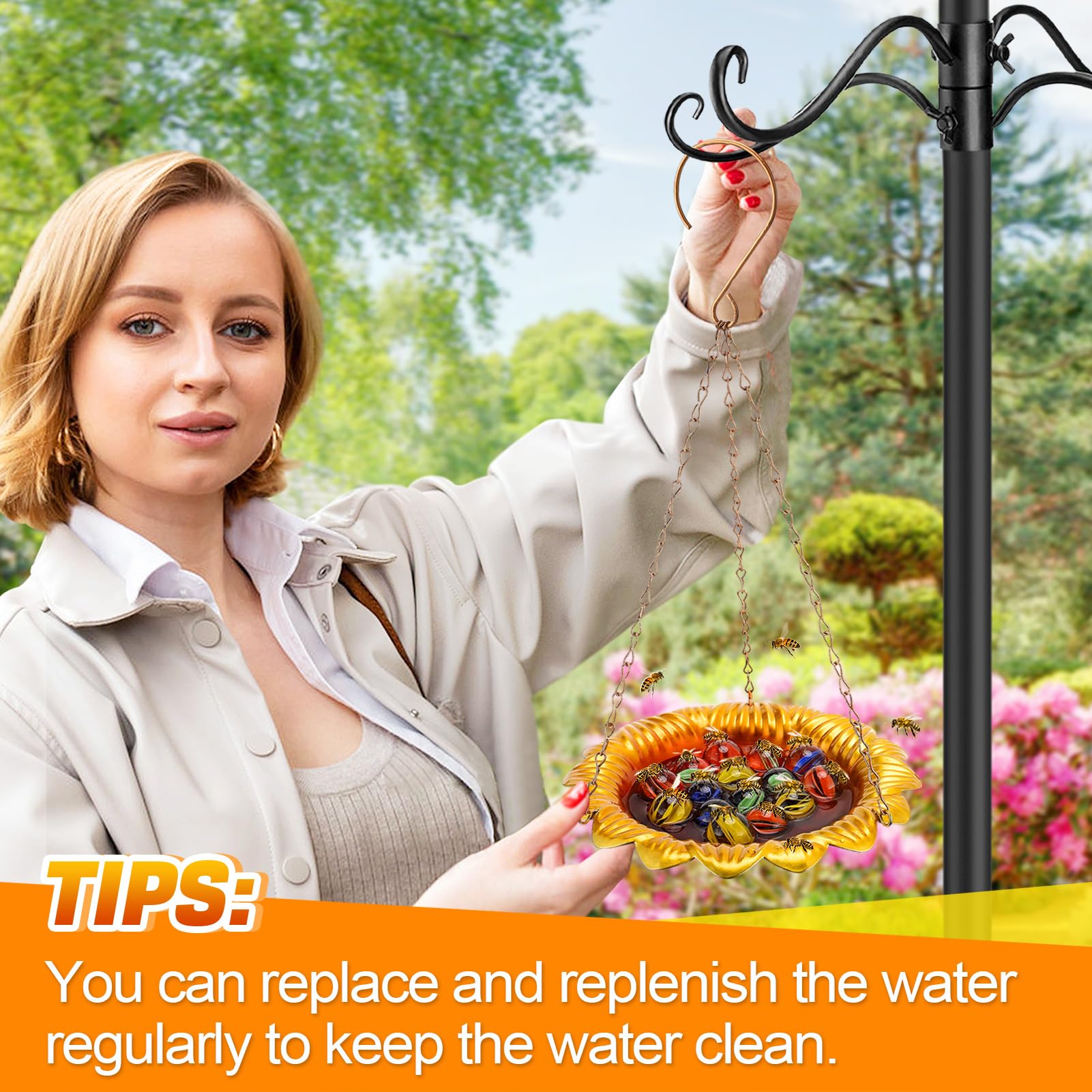 Acostop butterfly bath cup complements bee feeder in floral spaces