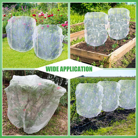 Easy-to-use Acostop netting being placed over a plant with the drawstring pulled tight.