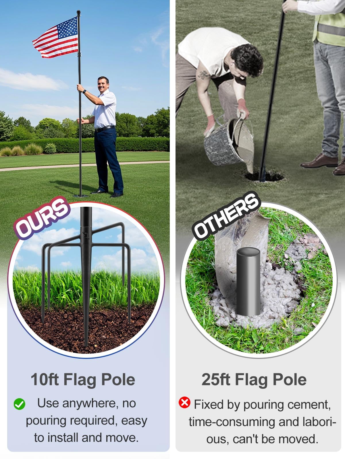 Acostop five-prong base keeps wind-prone flags secure in outdoor conditions.