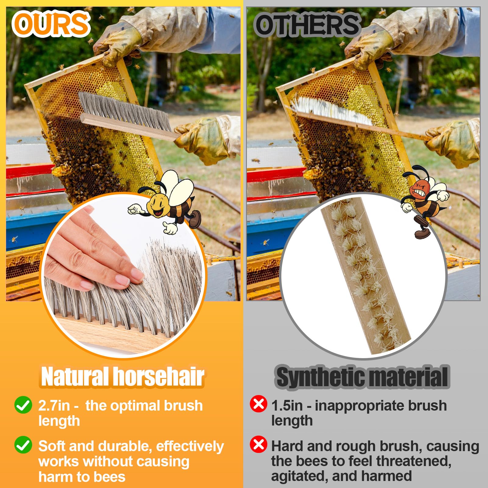 Acostop stainless steel J-hook scraper shown lifting beehive frames efficiently.