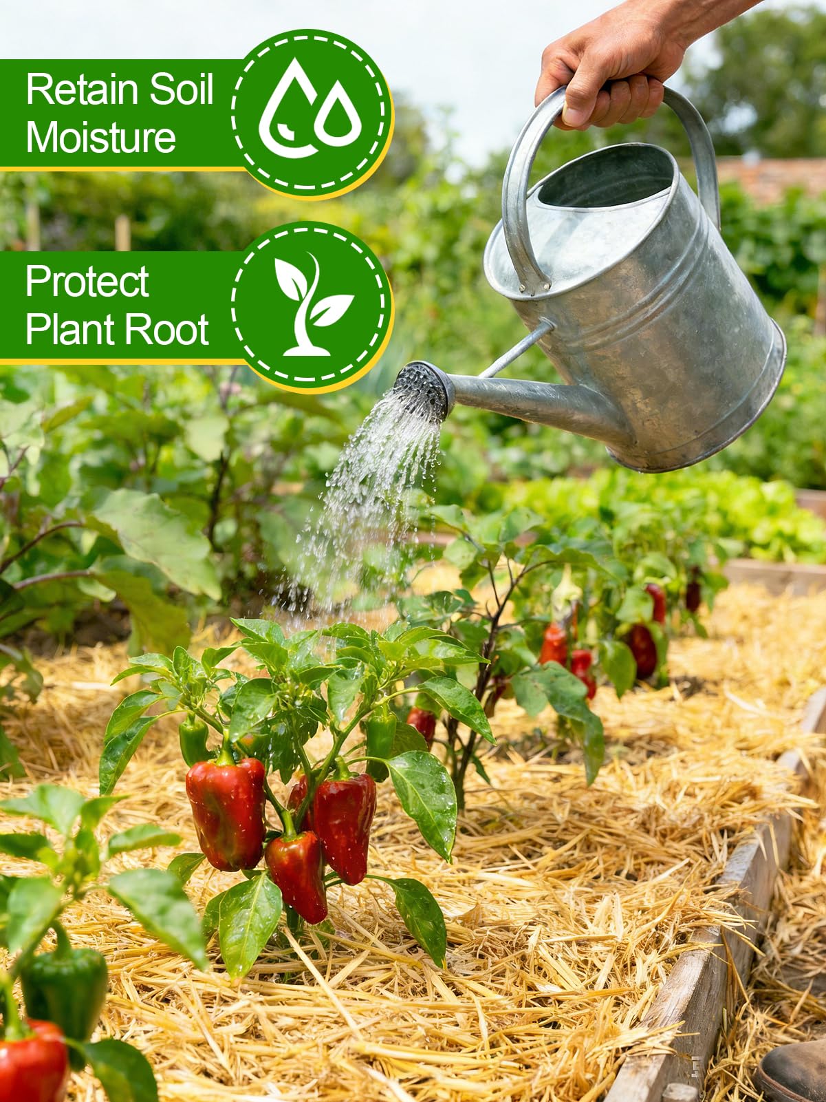 Acostop straw aids soil moisture retention for plants