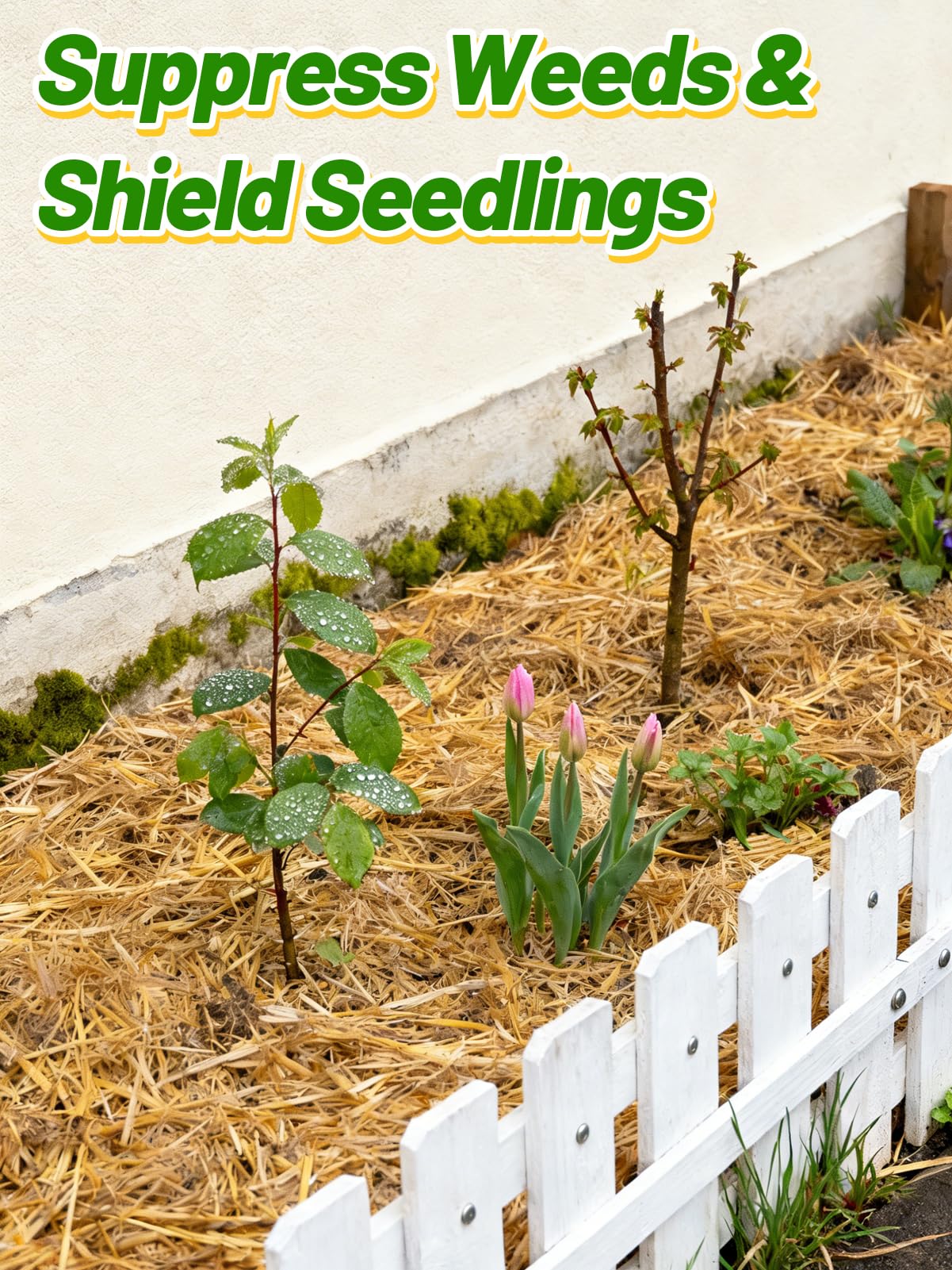 Acostop wheat straw garden mulch around plants to regulate moisture