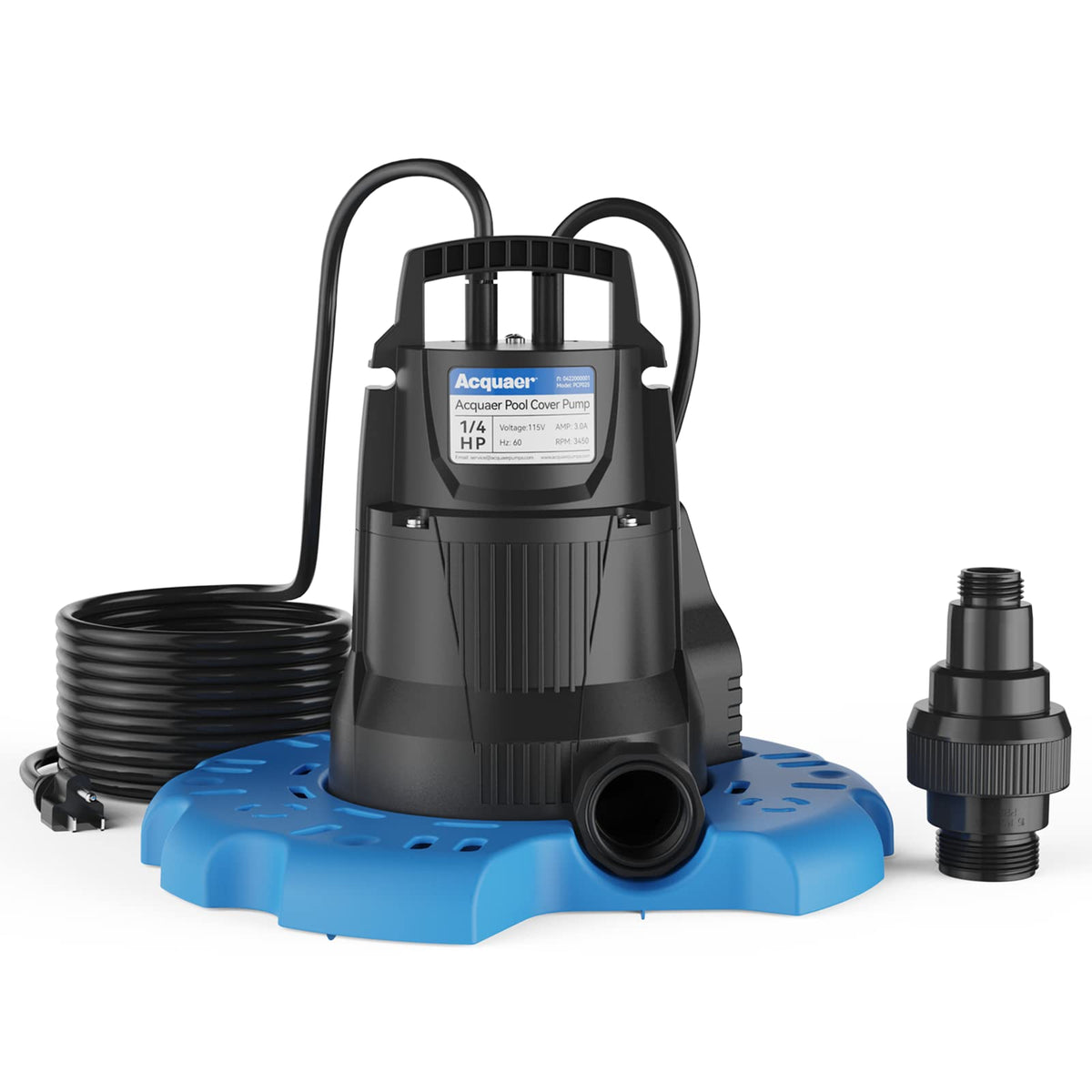 Acquaer automatic pool cover pump top view highlighting fast water removal for pools.
