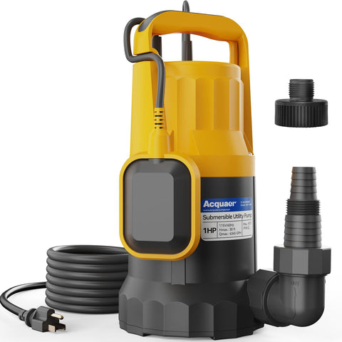Acquaer 1HP sump pump motor powering rapid water removal for basements and more