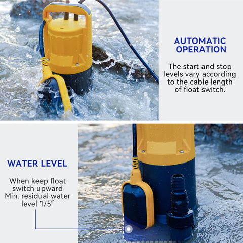 Carrying handle on the Acquaer sump pump for portable use between locations