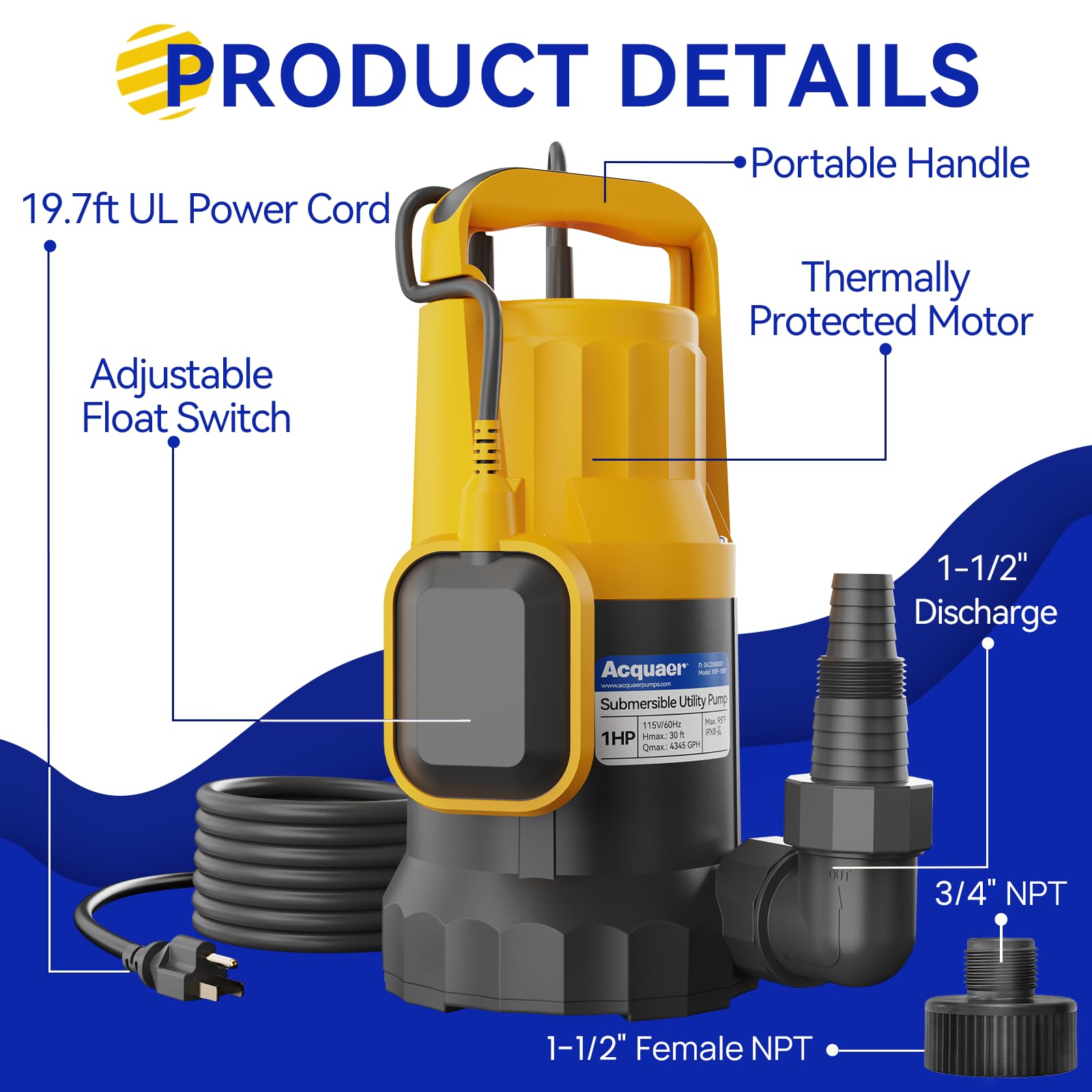 Thermal overload protector on the Acquaer sump pump guarding the motor
