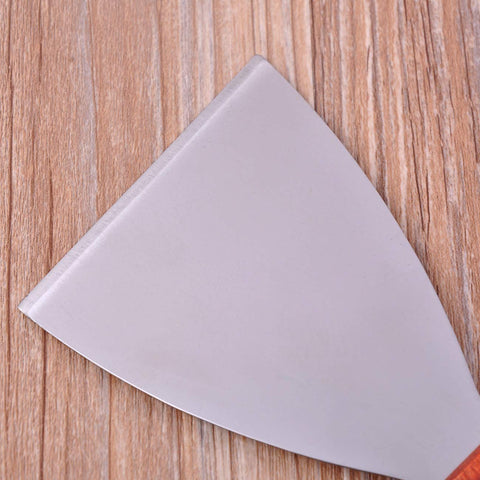 Acronde stainless steel blade with riveted wooden handle for easy grip during use.