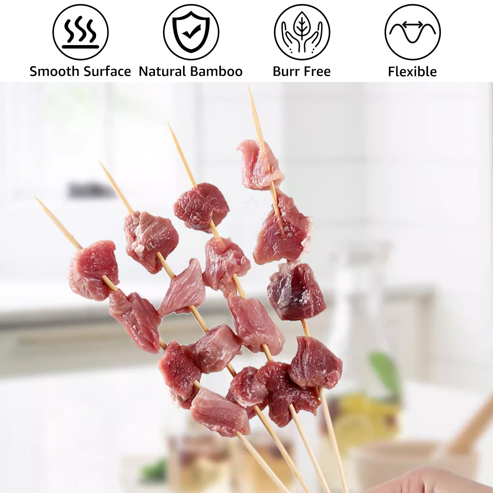 Acrux7 smores sticks bamboo with sharp tips for easy skewering.