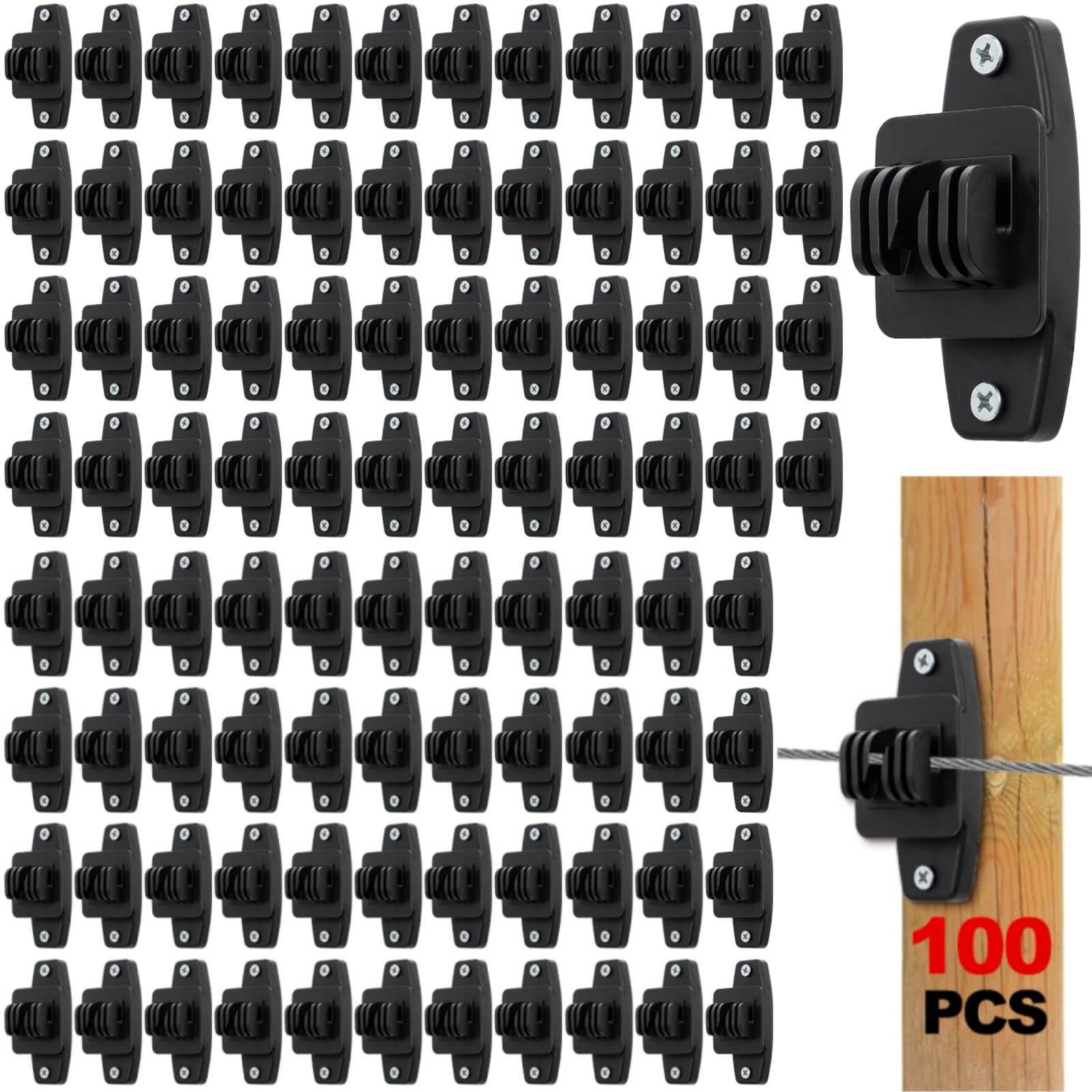 Acshio electric wire fence insulator 100-pack, durable, weatherproof for large fencing projects.