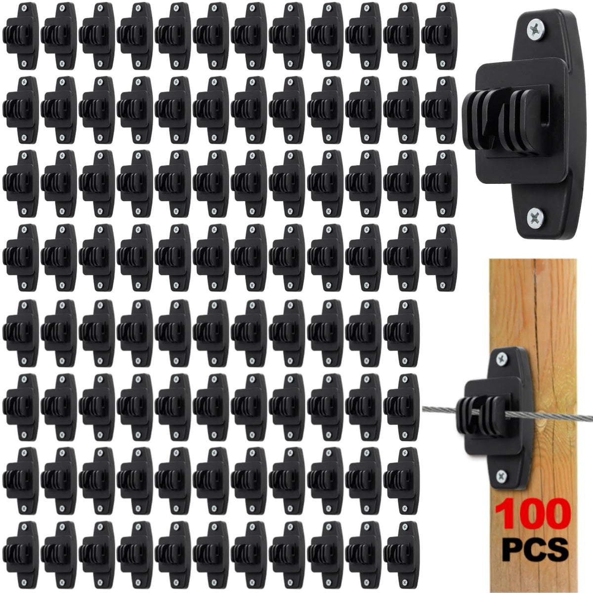 Acshio electric wire fence insulator 100-pack, durable, weatherproof for large fencing projects.