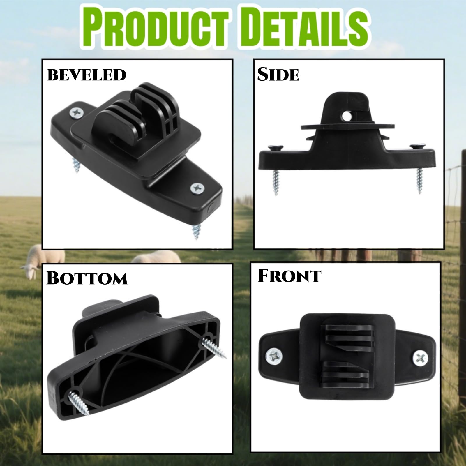 Acshio insulator with screws included, simplifying wooden fence installation.