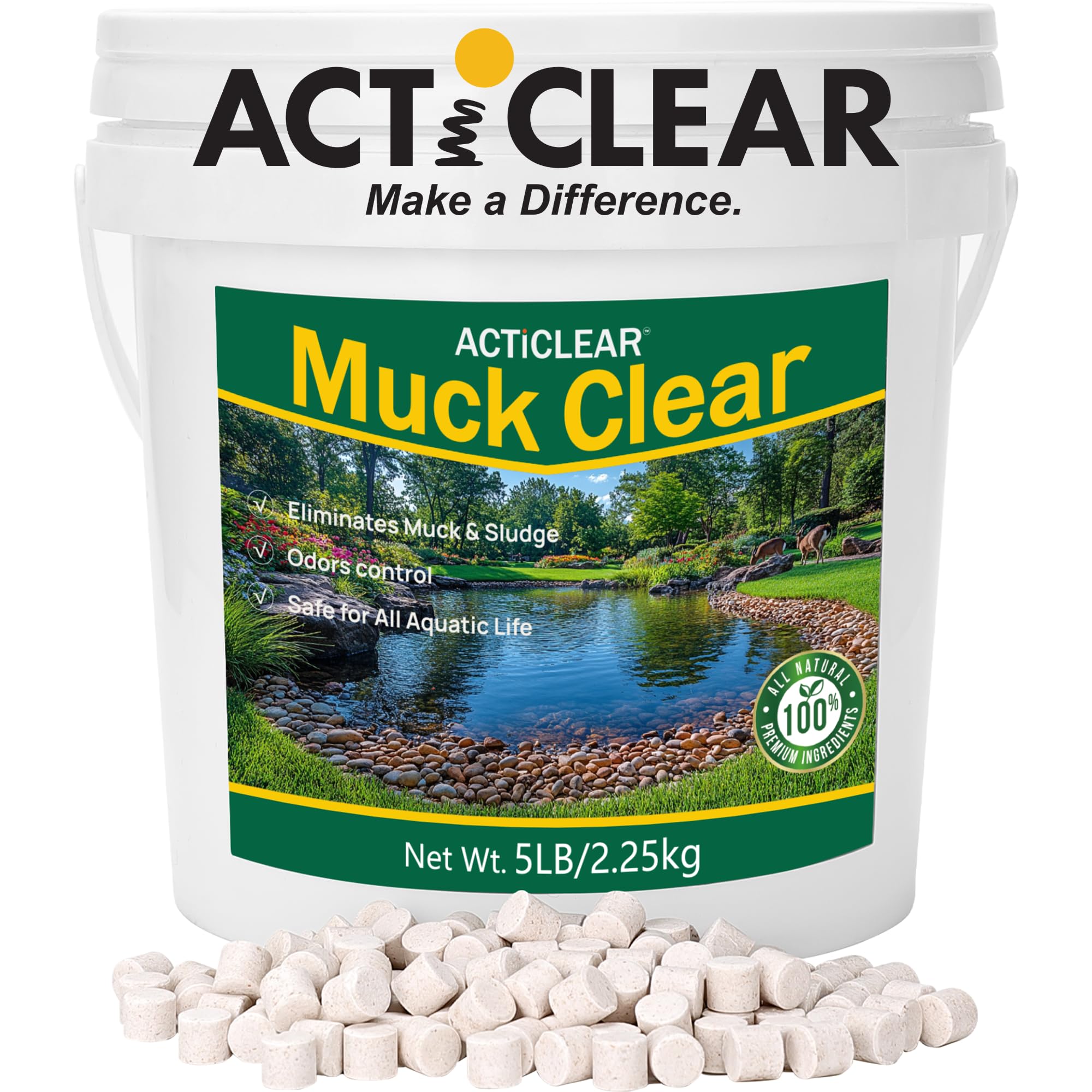 ActiClear Muck Clear 5lb packaging labels guide pond treatment planning.