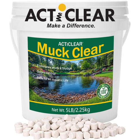 ActiClear Muck Clear 5lb packaging labels guide pond treatment planning.