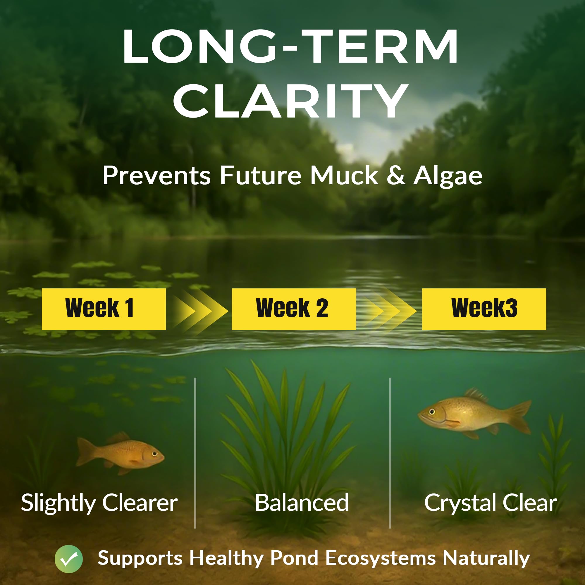 ActiClear Muck Clear outdoor pond scene shows vibrant water clarity.