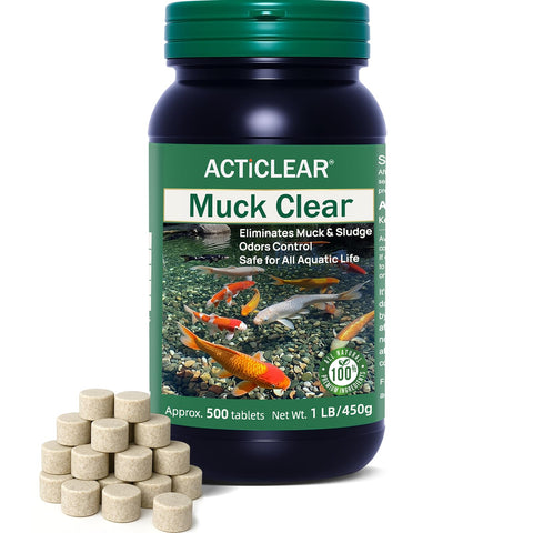 ActiClear Muck Clear tablets dissolving to reduce pond sludge.