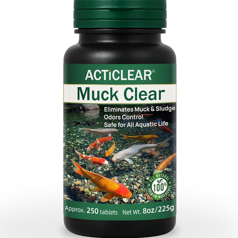 ACTICLEAR Muck Clear tablets dissolving to begin breaking down sludge in water