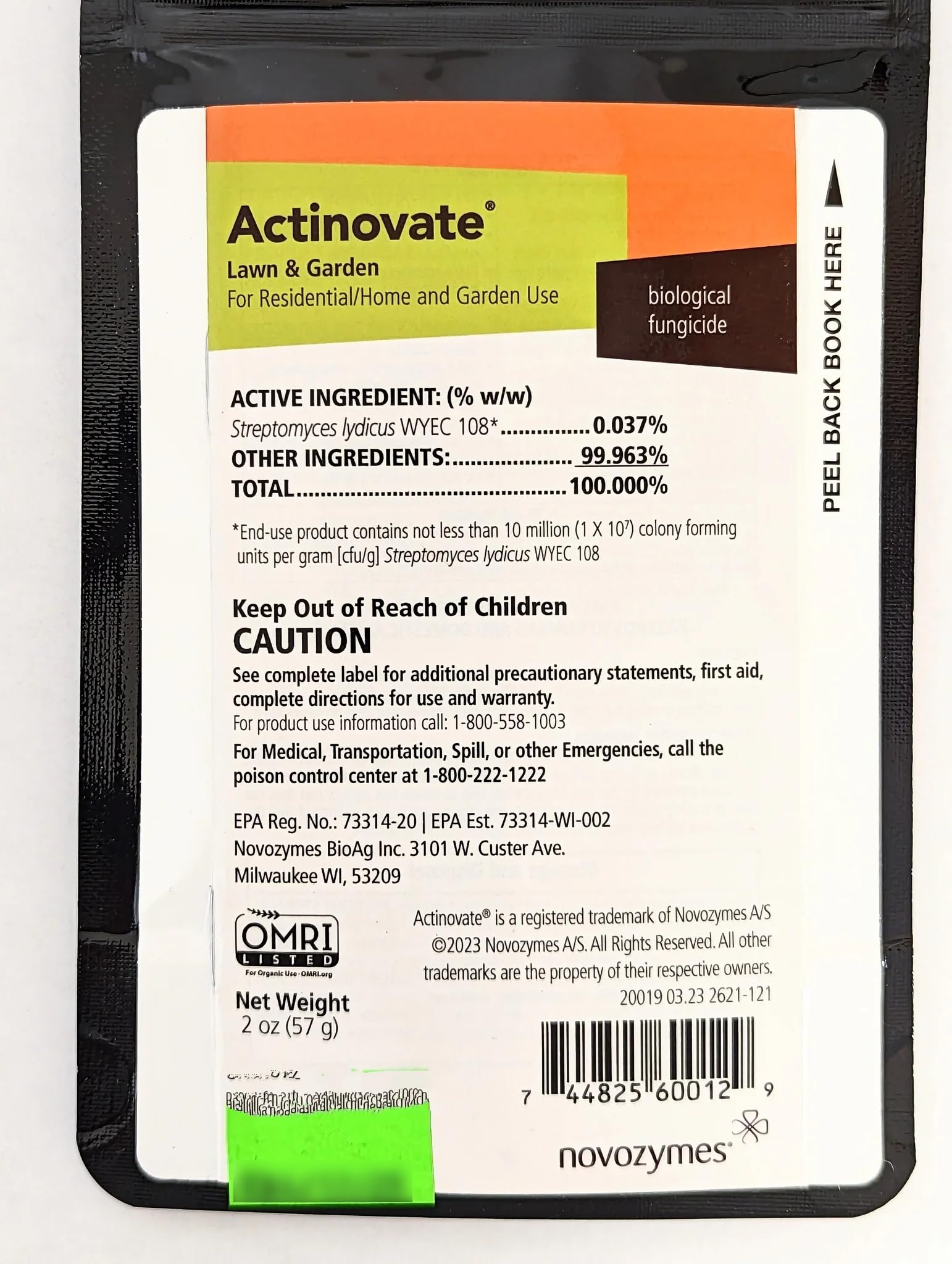 Actinovate lawn and garden fungicide bottle protects ornamentals organically.