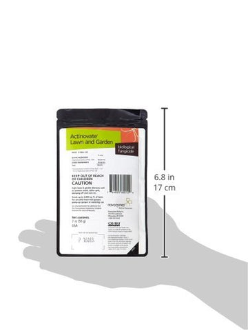 Actinovate organic fungicide label close-up for lawn and garden care.