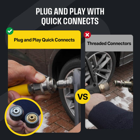 Active 100-foot hose features Viton O-rings to prevent leaks.