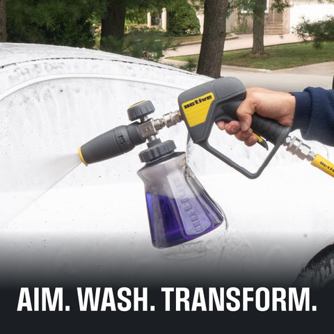 Active Foam Cannon quarter-inch connector enables quick, leak-free setup.