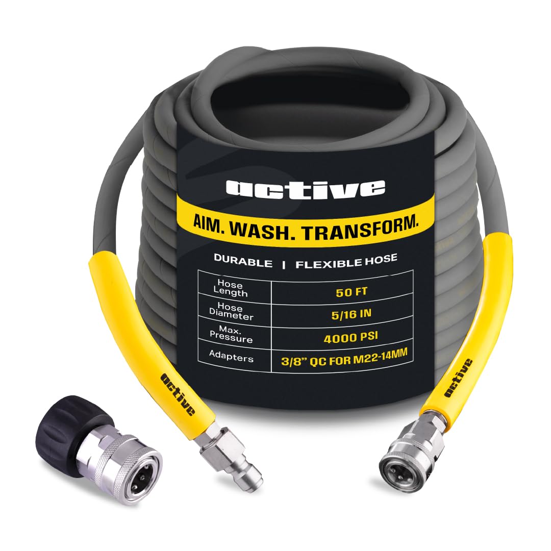 Active pressure washer hose 50ft ready for long reach and easy setup