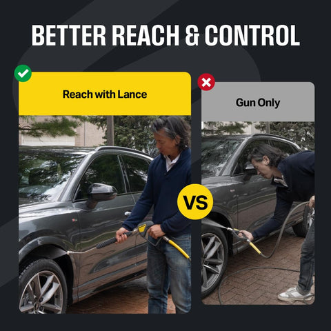 Active quick-connect extension quarterinch inlet enables fast setup and versatile nozzle use.