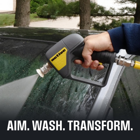 Active Swivel Gun soft-grip trigger enhances comfort for extended washes.