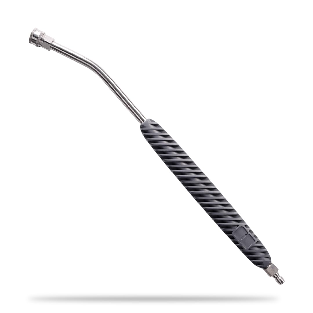 Active washer extension wand 20° reach extends access to undercarriage and wheel wells.