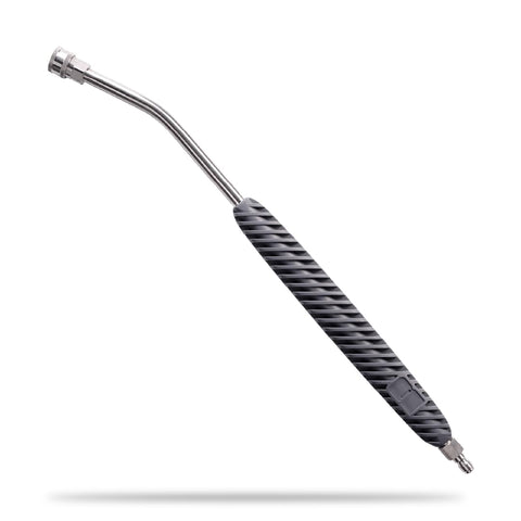 Active washer extension wand 20° reach extends access to undercarriage and wheel wells.