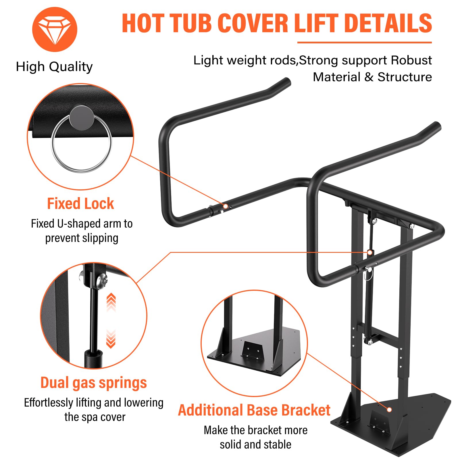 ACTREY adjustable-height bracket adapts to different spa sizes.