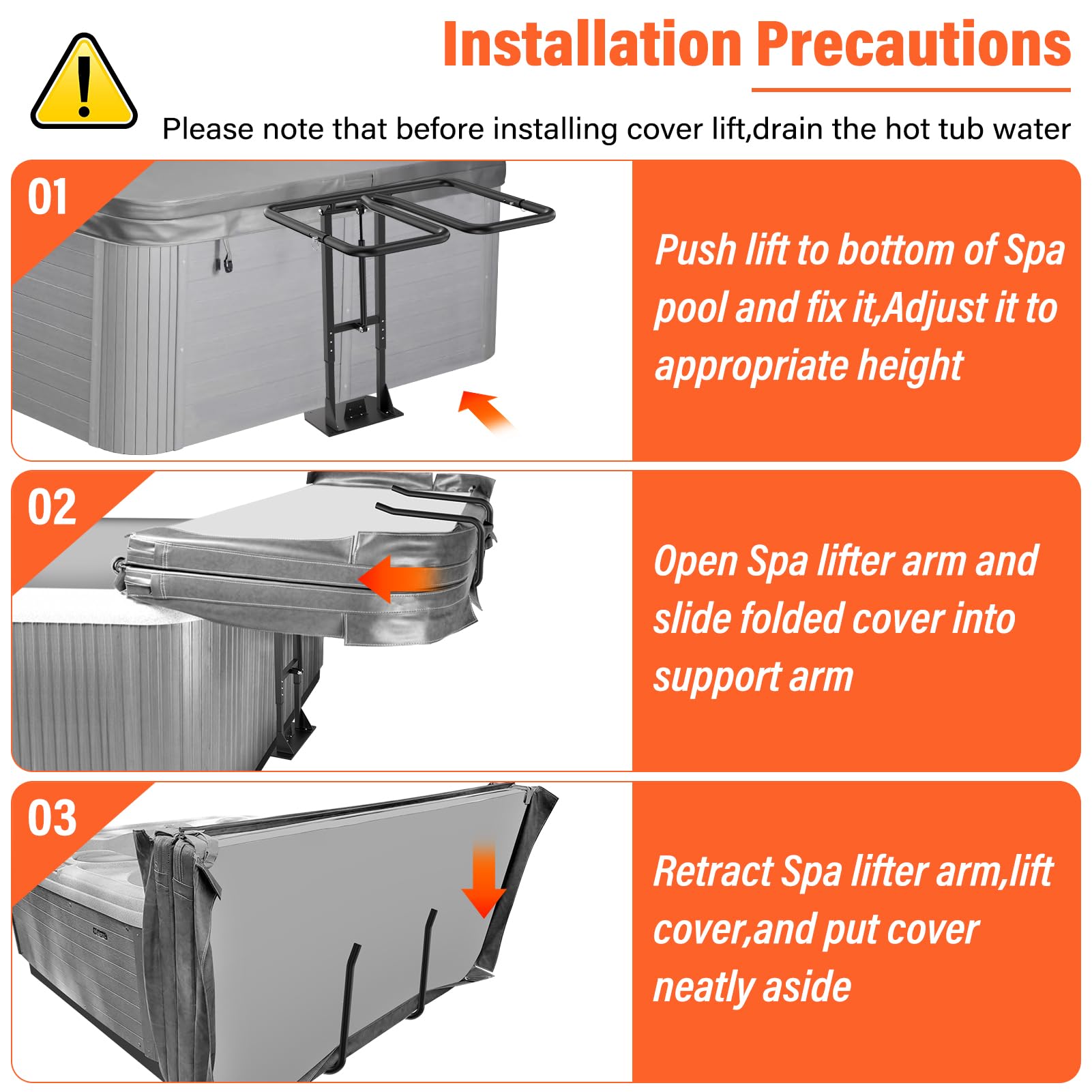 ACTREY non-corrosive mounting brackets protect the spa area.