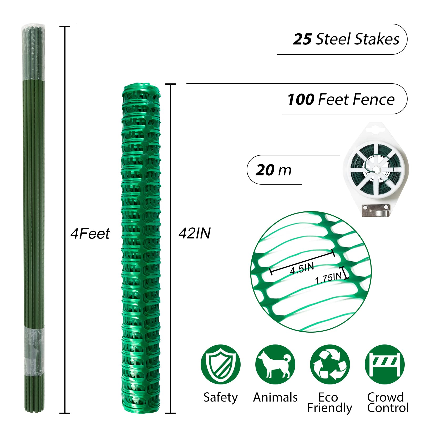 ACTREY Safety Fence Roll with steel stakes provides durable boundary at construction or pool areas.