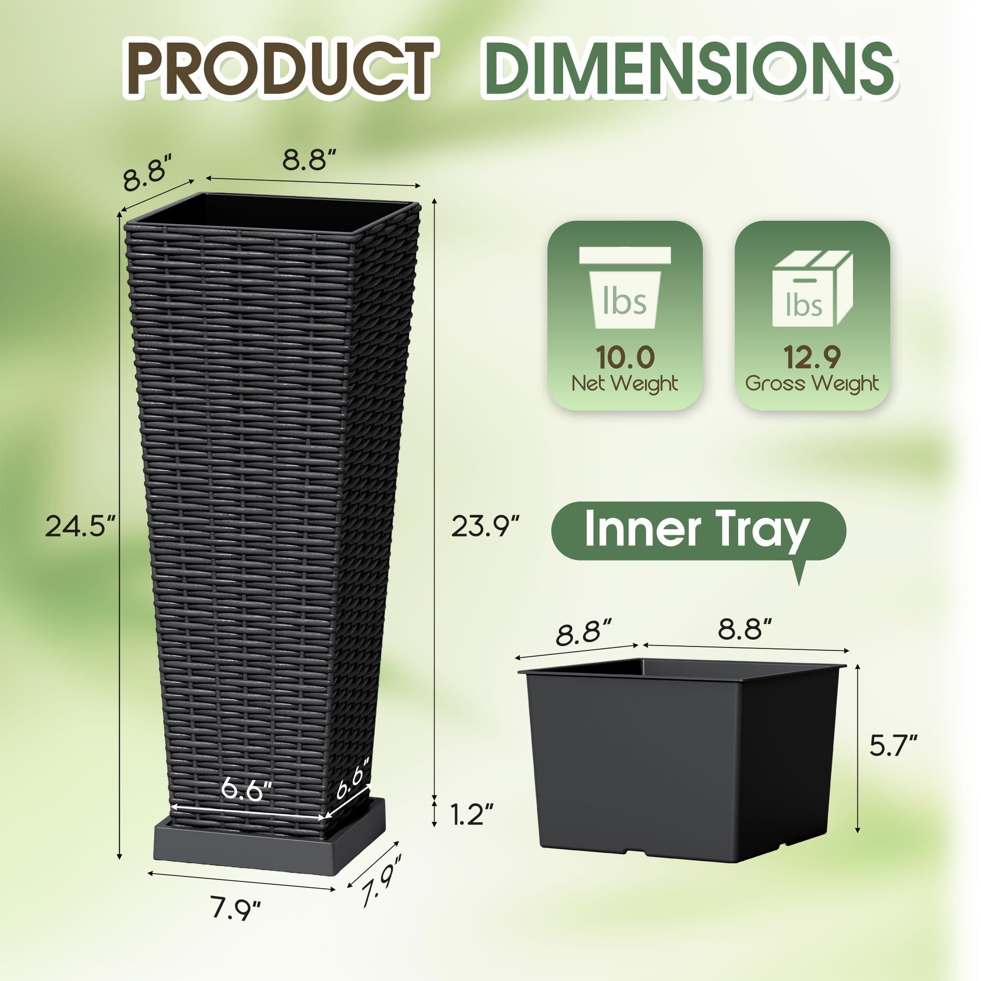 Acurax 6.5x6.5x23.6 planters provide ample root space.