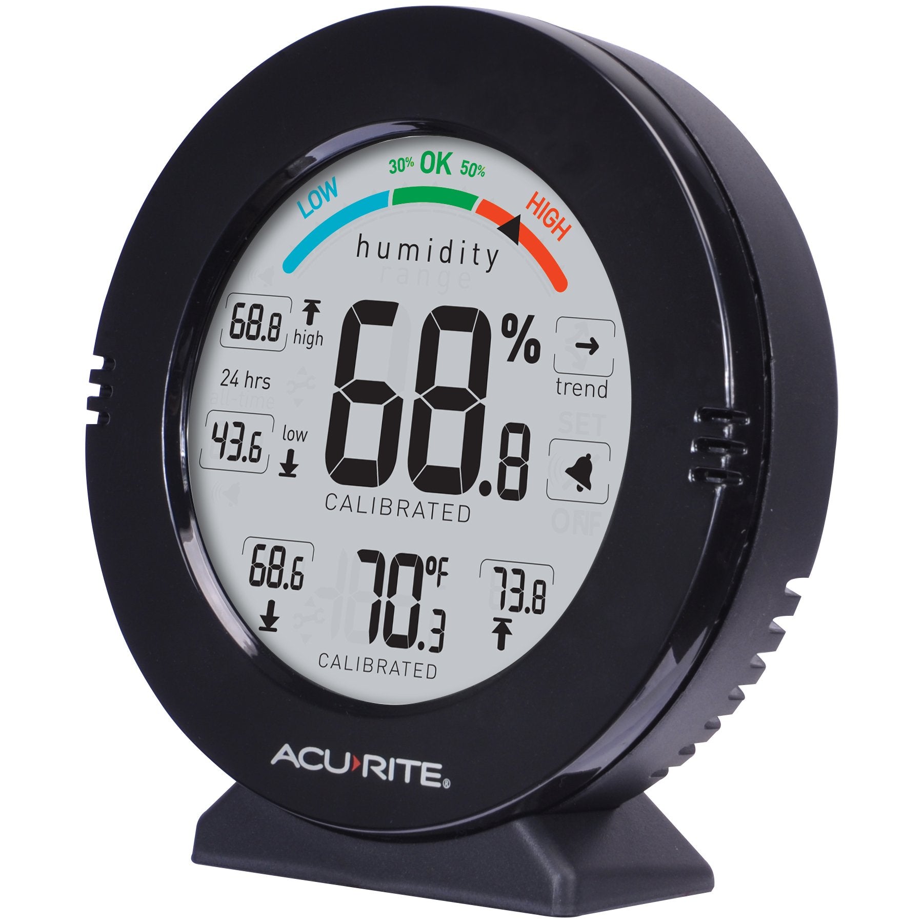 AcuRite 01080M front display shows temperature and humidity for quick comfort checks.