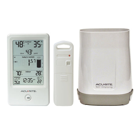 AcuRite 01089M rain gauge display with rainfall and temperature at a glance