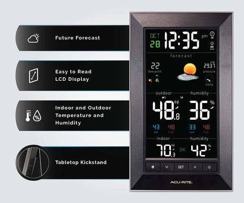 AcuRite 01121M high-contrast LCD display easy-to-read weather data.