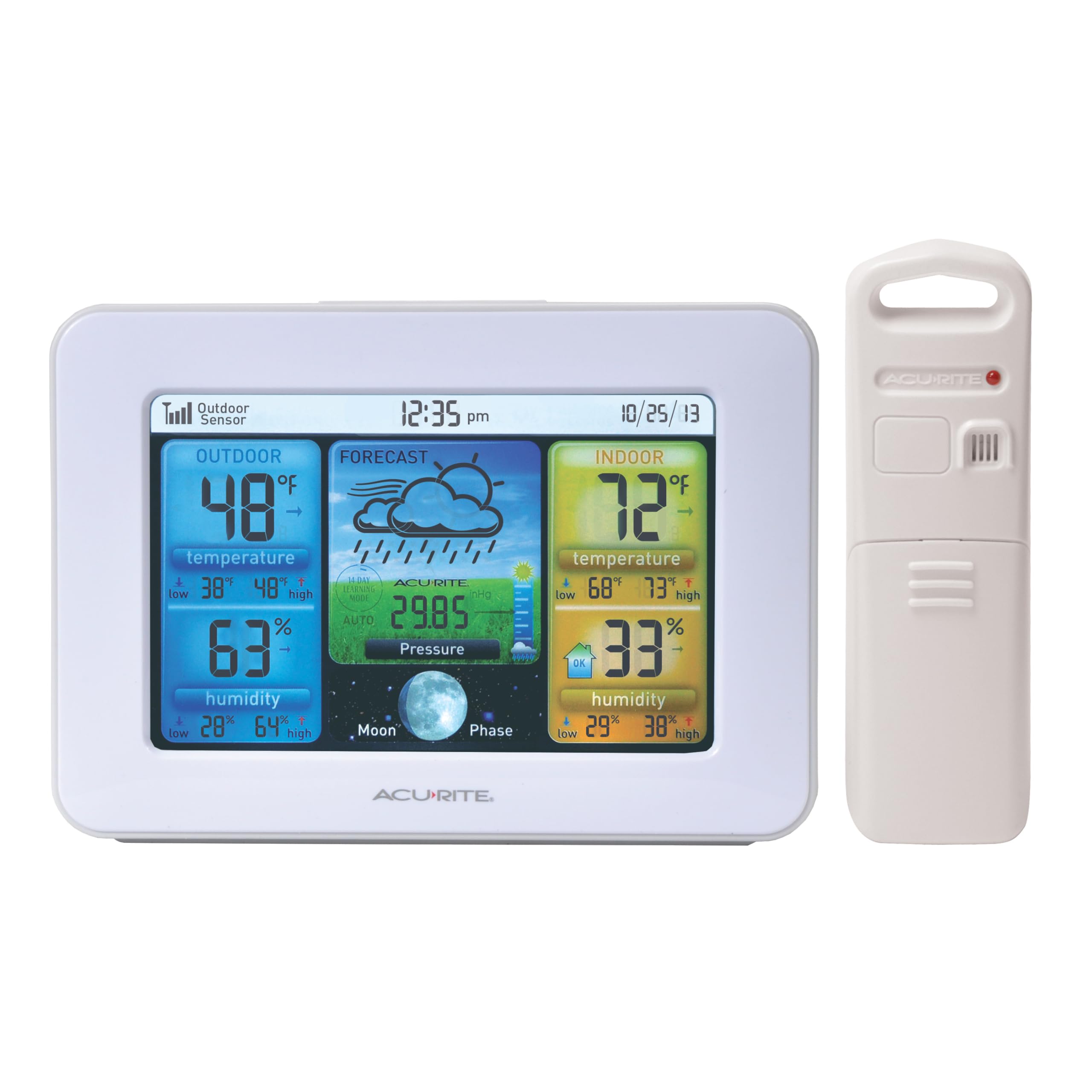 AcuRite 02041M color weather station display shows forecast and conditions at a glance.